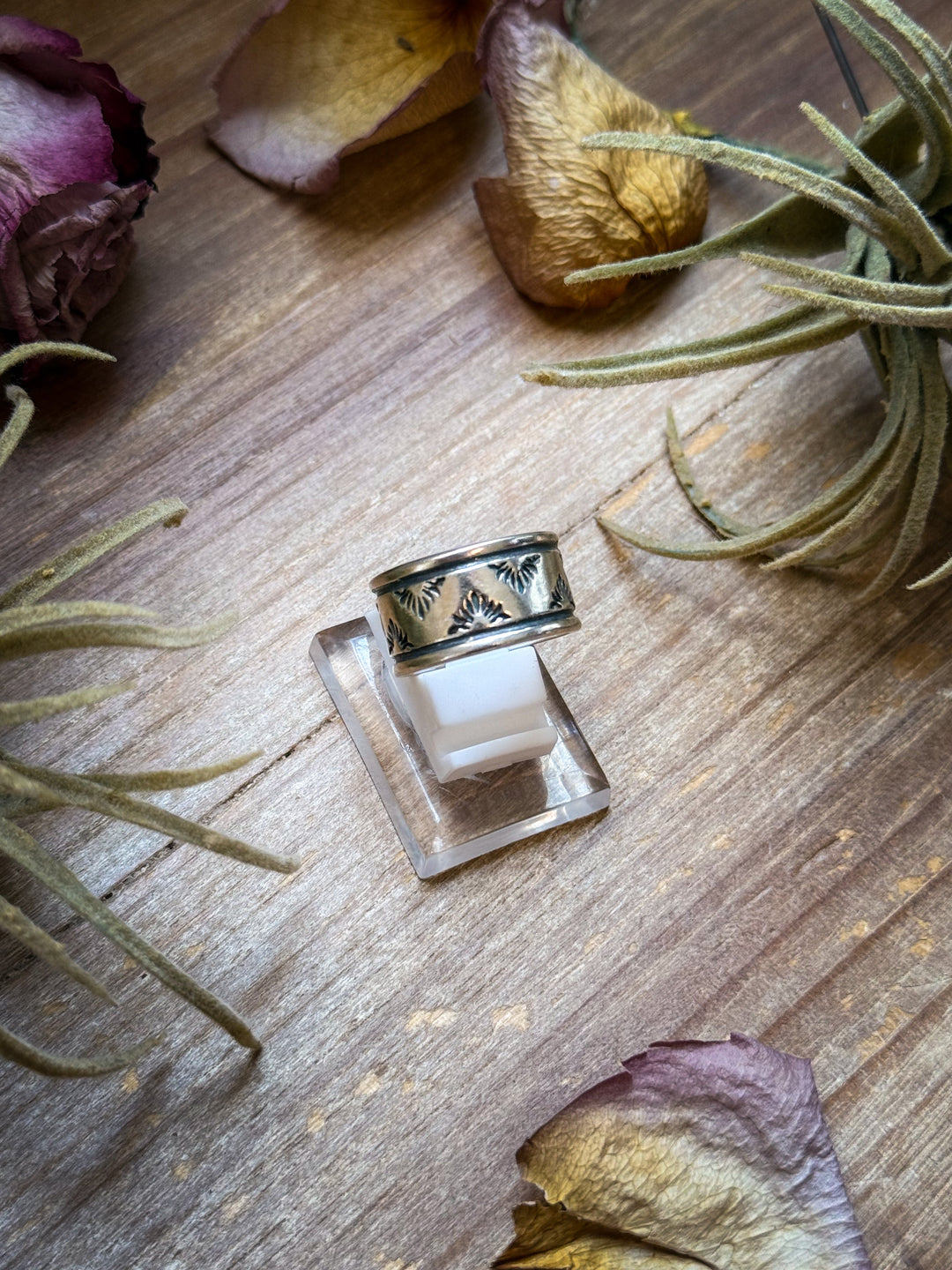 Sterling Silver Hand-Milled Wide Band Aloe Stamped Ring – Size 8.5 – Handmade by Artist Jason Ogg ring Shopify Collective The Bijoux FAB Jewelry The Bijoux FAB Jewelry