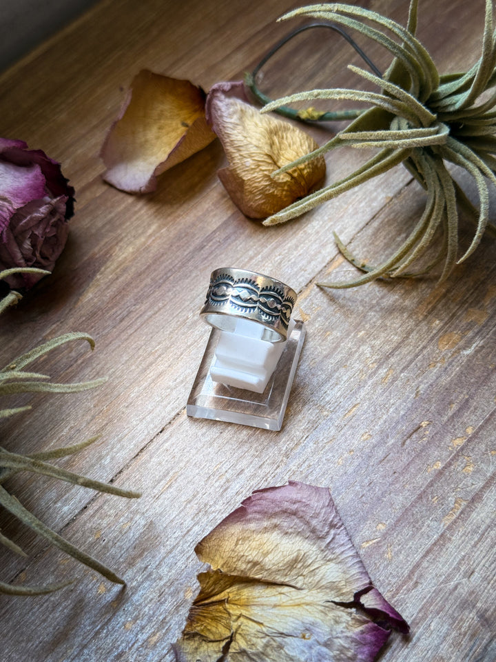 Sterling Silver Hand-Milled Wide Band Sun Ray Stamped Ring – Size 8.5 – Handmade by Artist Jason Ogg ring Shopify Collective The Bijoux FAB Jewelry The Bijoux FAB Jewelry