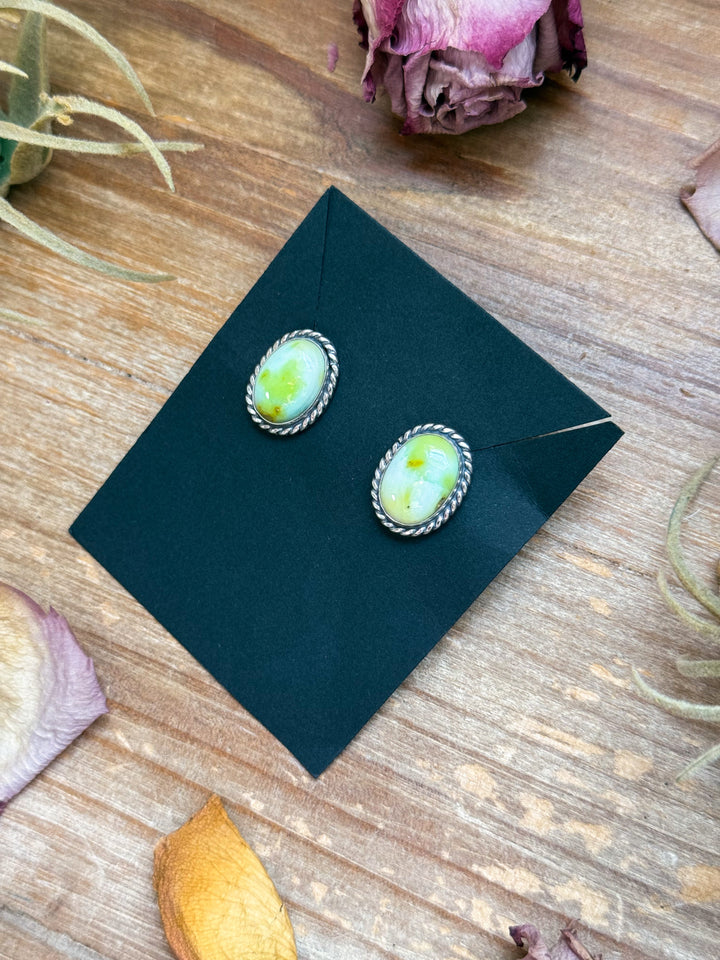 Sterling Silver Palomino Variscite Stud Earrings, Artist Jason Ogg Earrings Shopify Collective The Bijoux FAB Jewelry The Bijoux FAB Jewelry