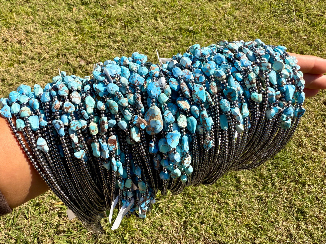 Golden Hills Turquoise & Sterling Silver Pearl Necklace – 16 Inch Necklaces Shopify Collective The Bijoux FAB Jewelry The Bijoux FAB Jewelry