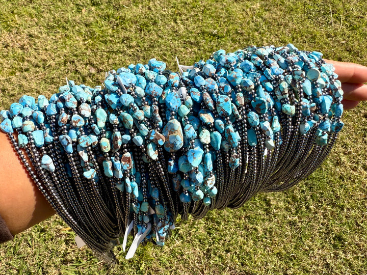 Golden Hills Turquoise & Sterling Silver Pearl Necklace – 16 Inch Necklaces Shopify Collective The Bijoux FAB Jewelry The Bijoux FAB Jewelry