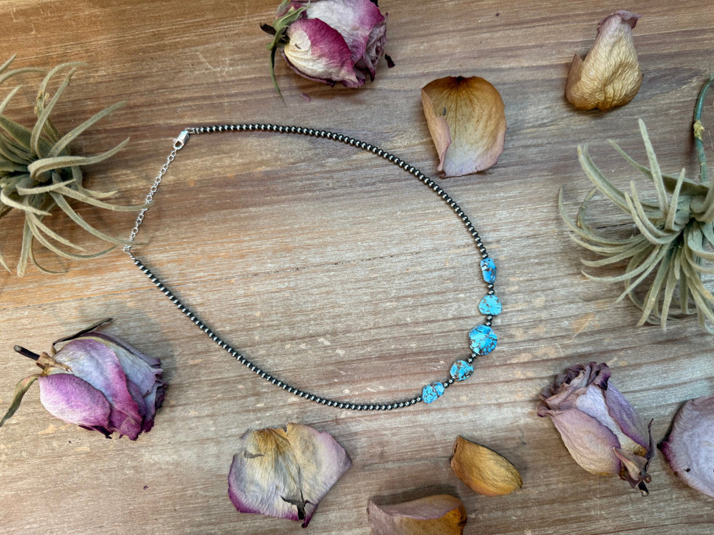 Golden Hills Turquoise & Sterling Silver Pearl Necklace – 16 Inch Necklaces Shopify Collective The Bijoux FAB Jewelry The Bijoux FAB Jewelry