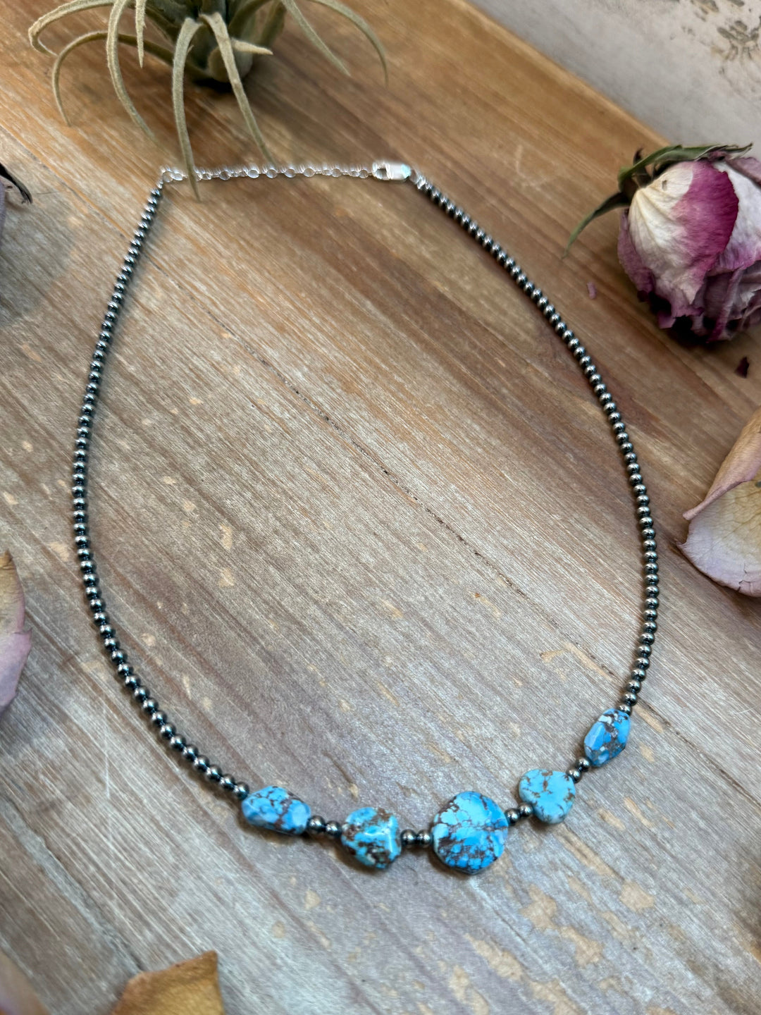 Golden Hills Turquoise & Sterling Silver Pearl Necklace – 16 Inch Necklaces Shopify Collective The Bijoux FAB Jewelry The Bijoux FAB Jewelry