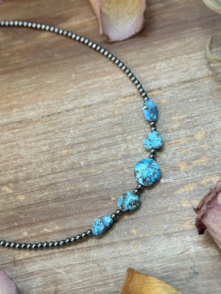 Golden Hills Turquoise & Sterling Silver Pearl Necklace – 16 Inch Necklaces Shopify Collective The Bijoux FAB Jewelry The Bijoux FAB Jewelry