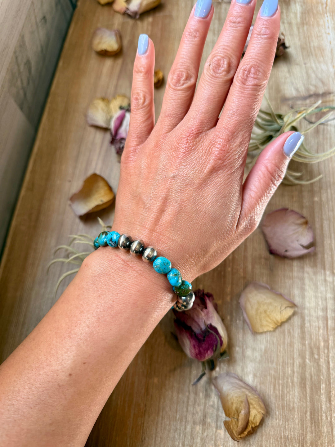 Sterling Silver Spiderweb Kingman Turquoise & Ponca Pearl Memory Wire Bracelet – Fits Up to 9” Wrist – Artist Jason Ogg necklaces Shopify Collective The Bijoux FAB Jewelry The Bijoux FAB Jewelry