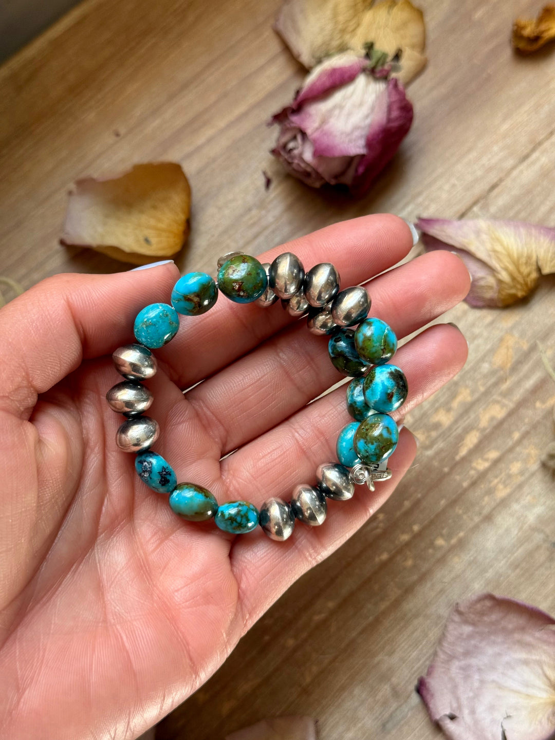 Sterling Silver Spiderweb Kingman Turquoise & Ponca Pearl Memory Wire Bracelet – Fits Up to 9” Wrist – Artist Jason Ogg necklaces Shopify Collective The Bijoux FAB Jewelry The Bijoux FAB Jewelry