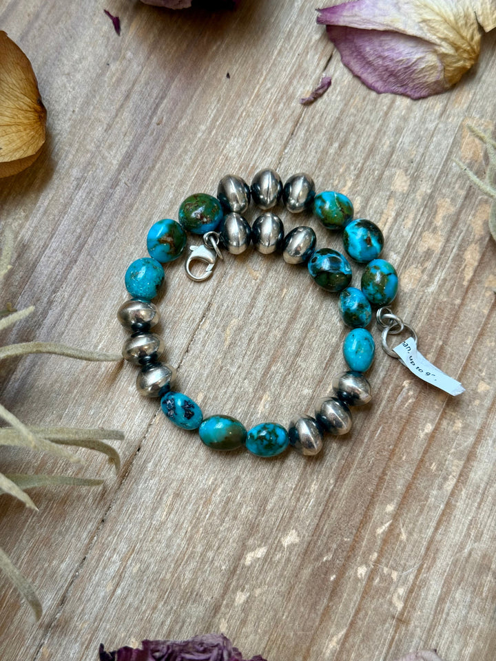 Sterling Silver Spiderweb Kingman Turquoise & Ponca Pearl Memory Wire Bracelet – Fits Up to 9” Wrist – Artist Jason Ogg necklaces Shopify Collective The Bijoux FAB Jewelry The Bijoux FAB Jewelry