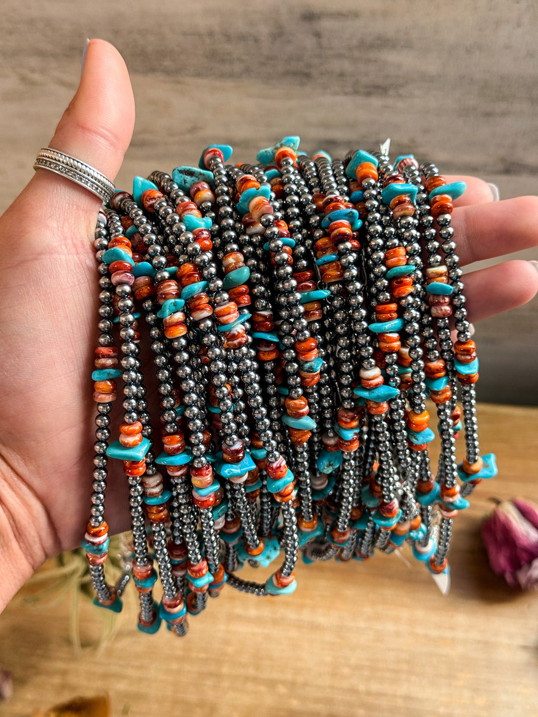 Sterling Silver Pearl Necklace with Orange Spiny Oyster & Sleeping Beauty Turquoise Chips – 14.5” Necklaces Shopify Collective The Bijoux FAB Jewelry The Bijoux FAB Jewelry
