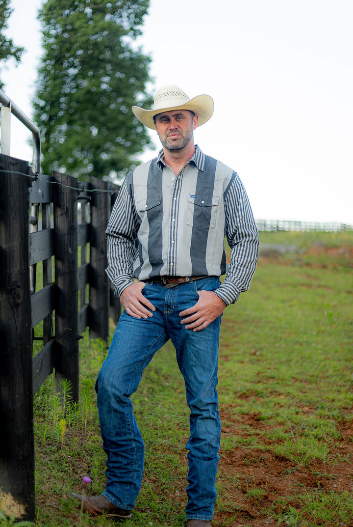 Wrangler® Vintage Inspired Brushpopper Long Sleeve Shirt - Classic Fit - Black/Grey - 112381996 Shirt Long Sleeve Men's Shirt Snap Shirt Wrangler Wrangler