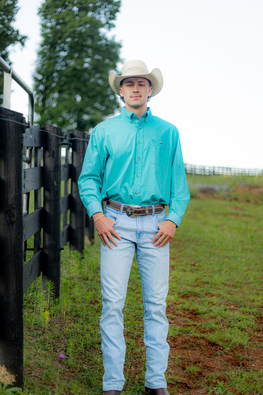 Wrangler® George Strait Collection One Pocket Long Sleeve Shirt - Teal 112374595 Shirts Men's Wrangler Wrangler