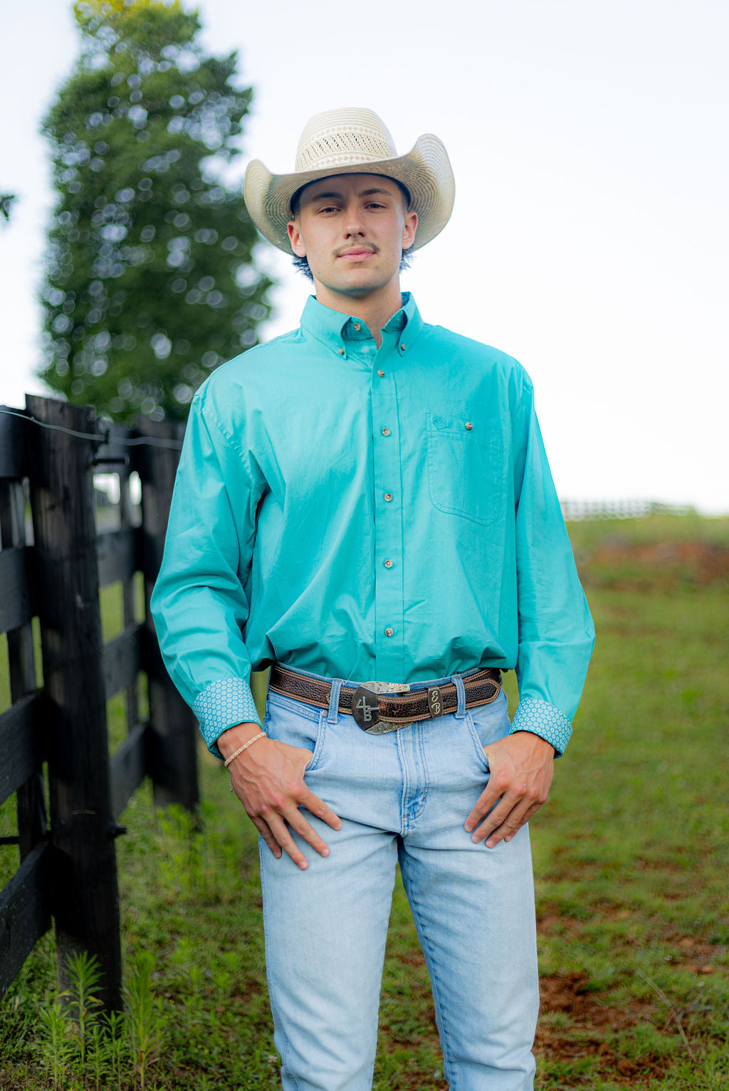 George Strait by Wrangler Men's Solid Long Sleeve Button-Down Stretch