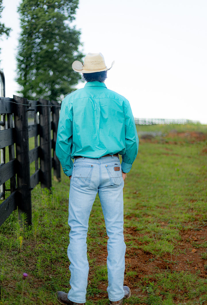 Wrangler® George Strait Collection One Pocket Long Sleeve Shirt - Teal 112374595 Shirts Men's Wrangler Wrangler