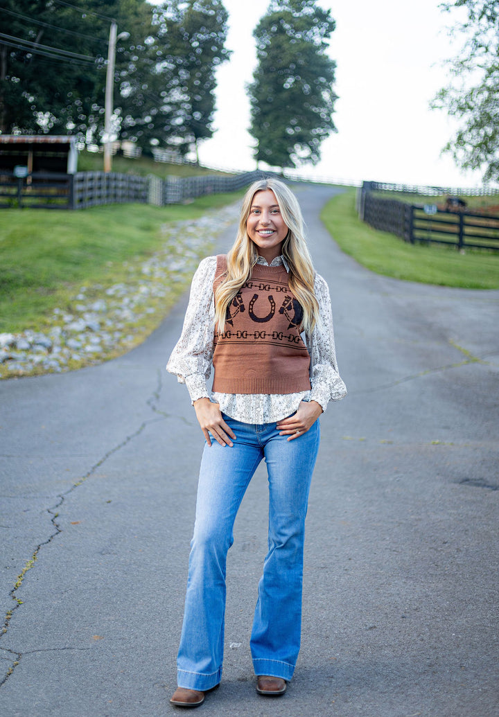 Wrangler Retro® Americana Sweater Vest - Brown - 112382527 Sweater Vest Sleeveless Women's Women’s Clothing Wrangler Wrangler
