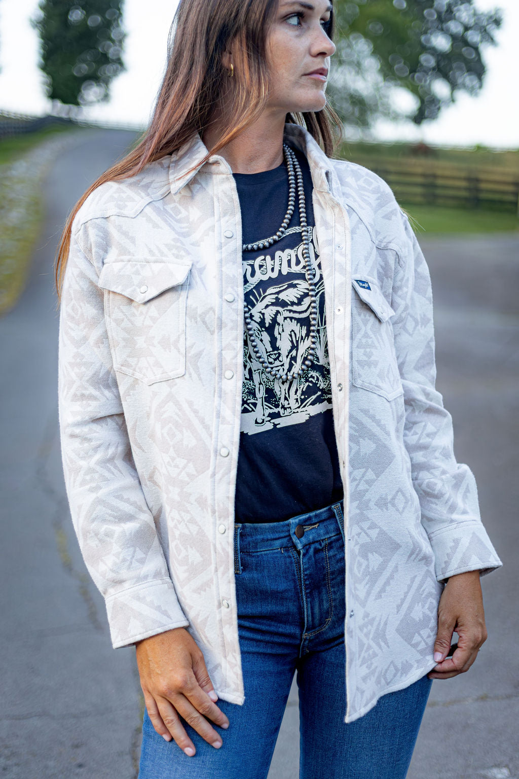 Wrangler Retro® Americana Boyfriend Snap Shirt - Cream - 112383027 Shirt Long Sleeve Shirt Snap Shirt Women’s Clothing Wrangler Wrangler
