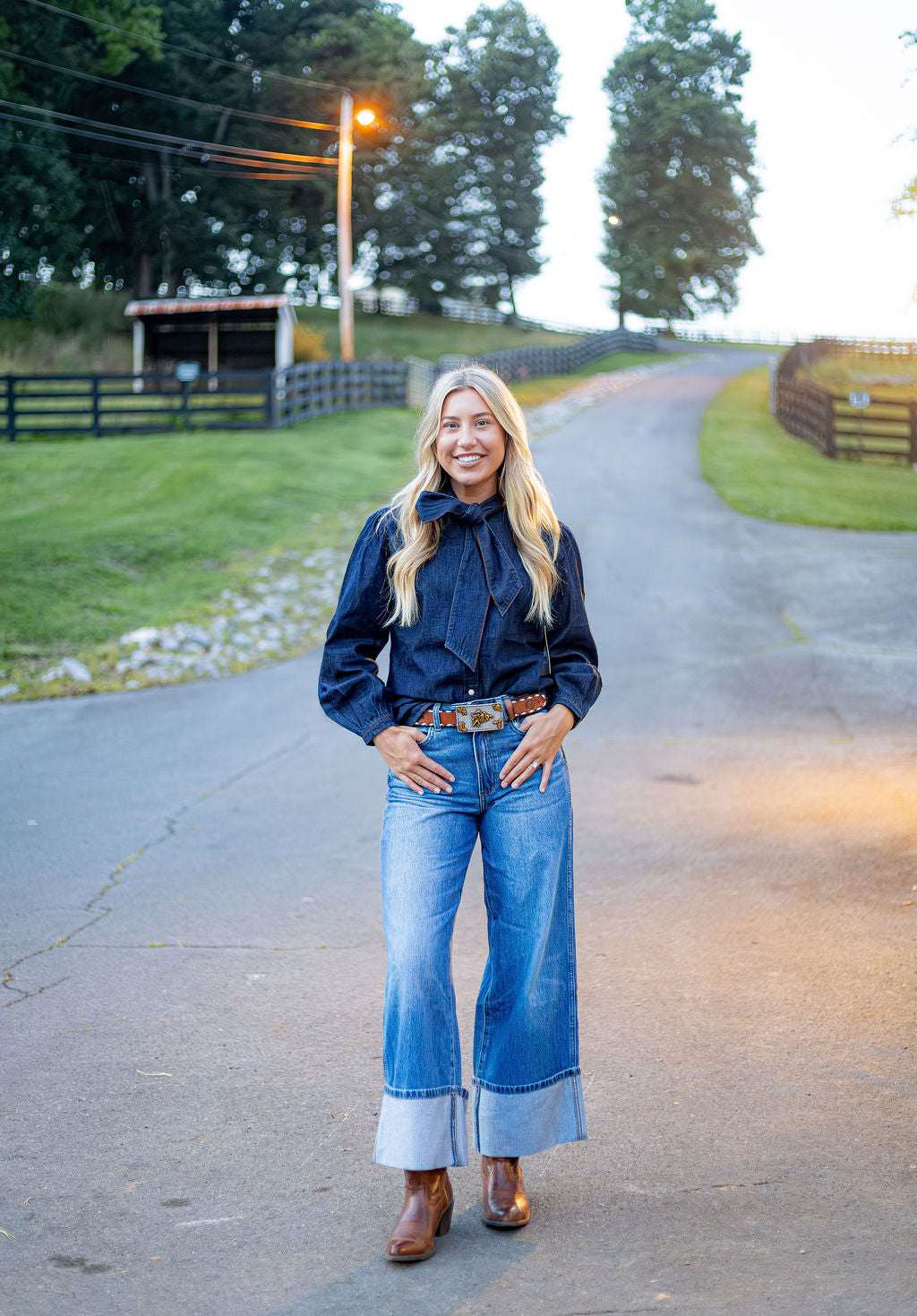 Wrangler Retro® Punchy Denim Bow Snap Shirt - Denim - 112382509 Shirt Long Sleeve Snap Shirt Women&