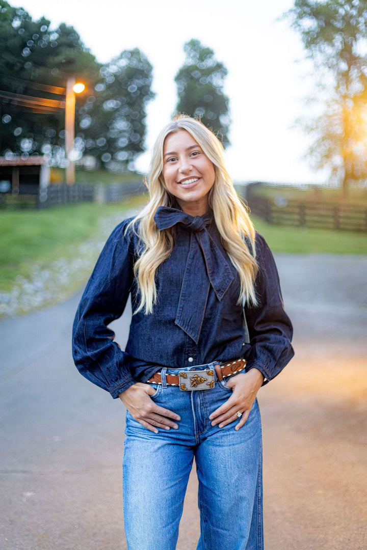 Wrangler Retro® Punchy Denim Bow Snap Shirt - Denim - 112382509 Shirt Long Sleeve Snap Shirt Women&