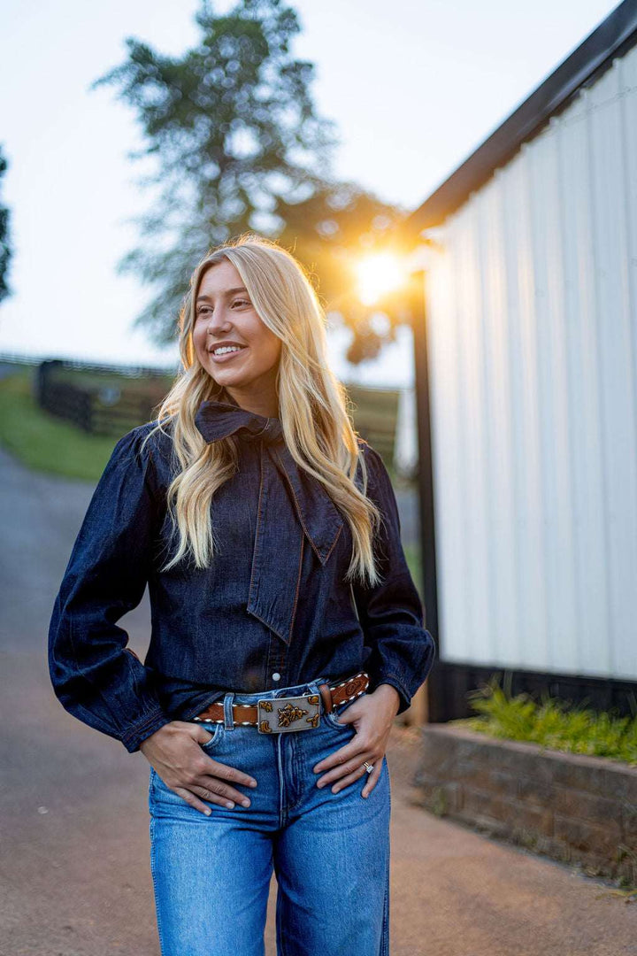 Wrangler Retro® Punchy Denim Bow Snap Shirt - Denim - 112382509 Shirt Long Sleeve Snap Shirt Women&