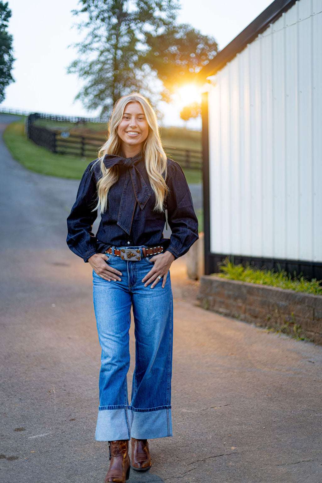 Wrangler Retro® Punchy Denim Bow Snap Shirt - Denim - 112382509 Shirt Long Sleeve Snap Shirt Women&