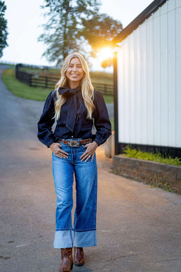 Wrangler Retro® Punchy Denim Bow Snap Shirt - Denim - 112382509 Shirt Long Sleeve Snap Shirt Women&