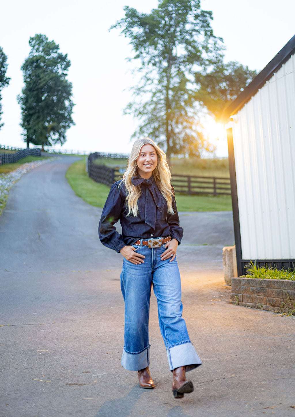Wrangler Retro® Punchy Denim Bow Snap Shirt - Denim - 112382509 Shirt Long Sleeve Snap Shirt Women&
