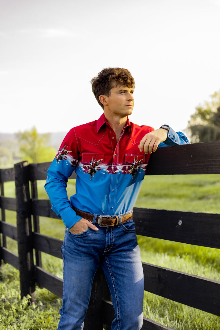 Checotah® Dress Western Long Sleeve Shirt Classic Fit Red/Blue | 112379226 Shirt Long Sleeve Men's Shirt Snap Shirt Wrangler Wrangler