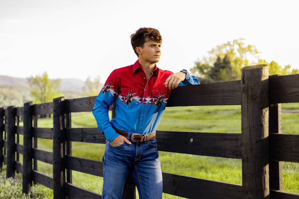 Checotah® Dress Western Long Sleeve Shirt Classic Fit Red/Blue | 112379226 Shirt Long Sleeve Men's Shirt Snap Shirt Wrangler Wrangler