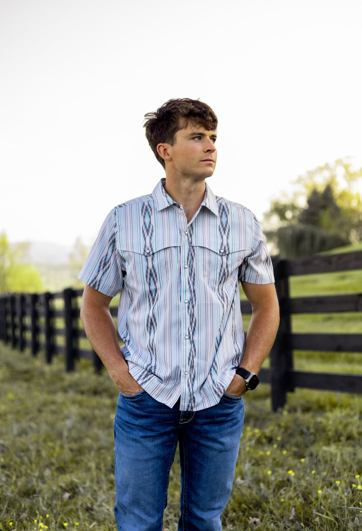 Ariat Men's VentTEK Western Snap Shirt | Moonbeam Print 10071047 Shirt ariat Men's Short Sleeve Snap Shirt Ariat