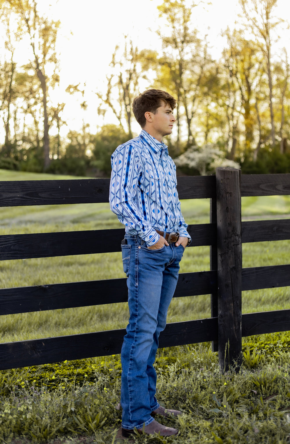 Checotah® Dress Western Long Sleeve Shirt Classic Fit Blue | 112379225 Shirt Long Sleeve Men's Shirt Snap Shirt Wrangler Wrangler