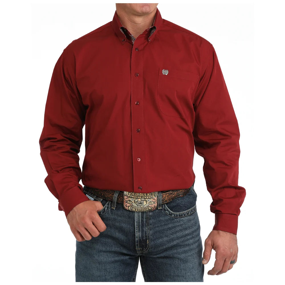 Cinch Men's Long Sleeve Classic Western Button-Down Shirt Solid Burgundy MTW1106139 Shirts button-down shirt Cinch long sleeve men's shirts western shirt Cinch