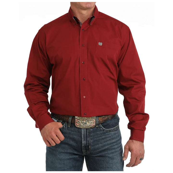 Cinch Men's Long Sleeve Classic Western Button-Down Shirt Solid Burgundy MTW1106139 Shirts button-down shirt Cinch long sleeve men's shirts western shirt Cinch