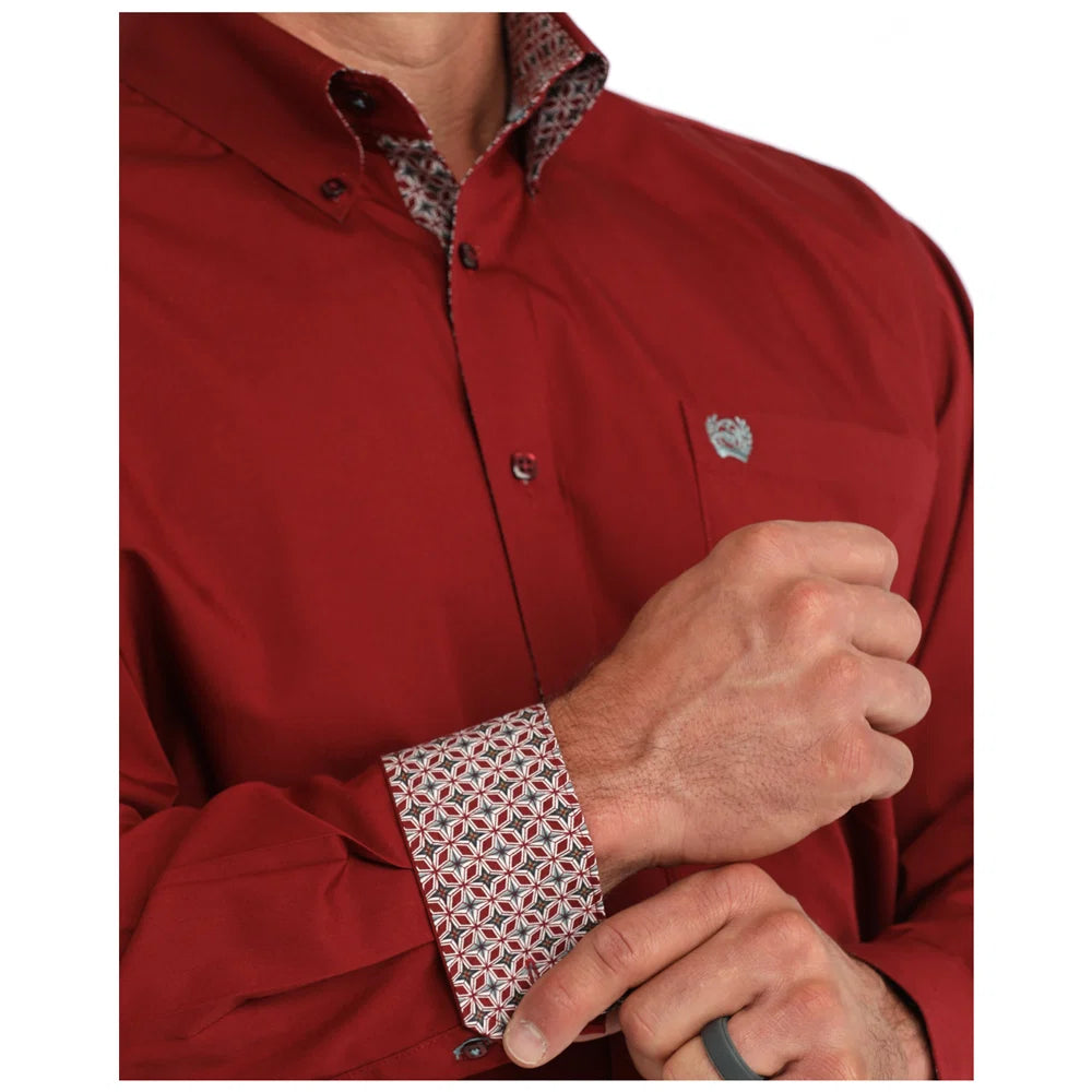 Cinch Men's Long Sleeve Classic Western Button-Down Shirt Solid Burgundy MTW1106139 Shirts button-down shirt Cinch long sleeve men's shirts western shirt Cinch