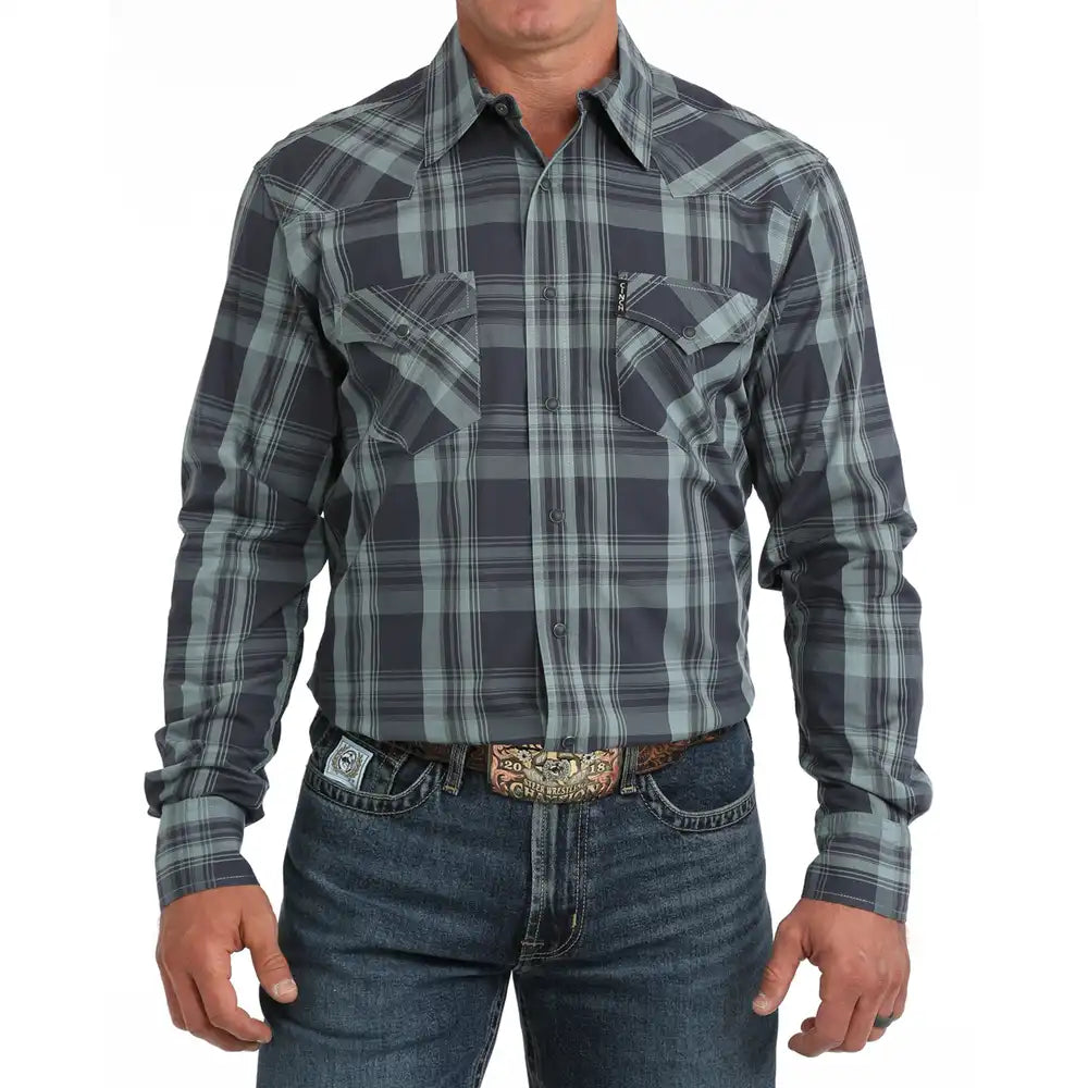 Cinch Men’s Modern Fit Long Sleeve Shirt – Blue Plaid MTW1303110 Shirt cinch Long Sleeve Men&