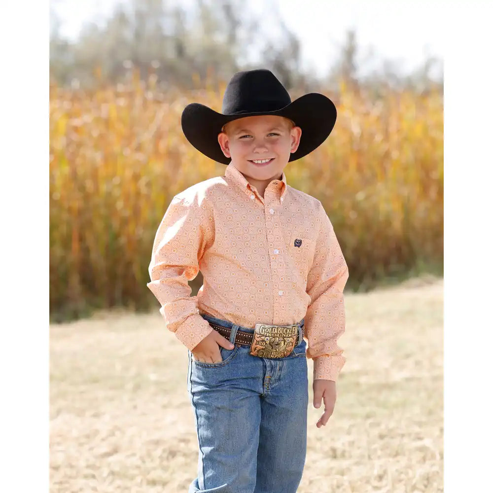 Cinch Boy's Classic Long Sleeve Western Shirt Gold MTW7060424 Shirts boy's shirts Cinch kids western long sleeve western shirt Cinch
