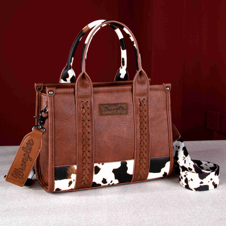 Wrangler Cow Print Concealed Carry Tote/Crossbody SP-WG102-8120S Purse Brown Montana West