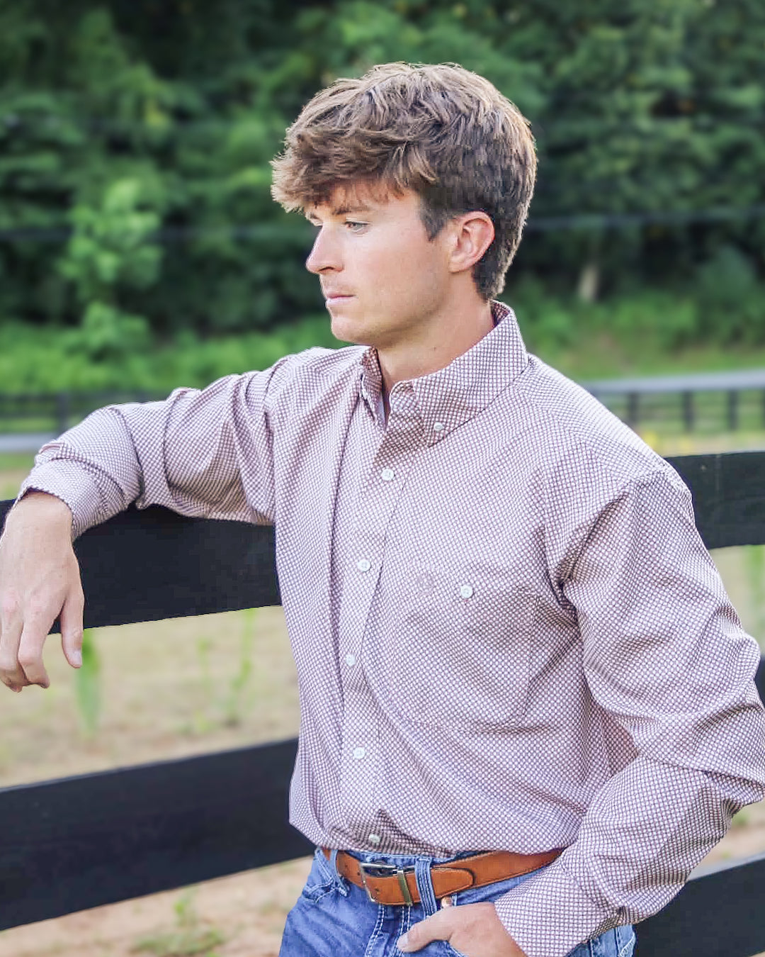 Wrangler® George Strait Collection Performance One Pocket Long Sleeve Shirt - Relaxed Fit - Rust - 112381956 Shirt Button Down Long Sleeve Men's Wrangler Wrangler