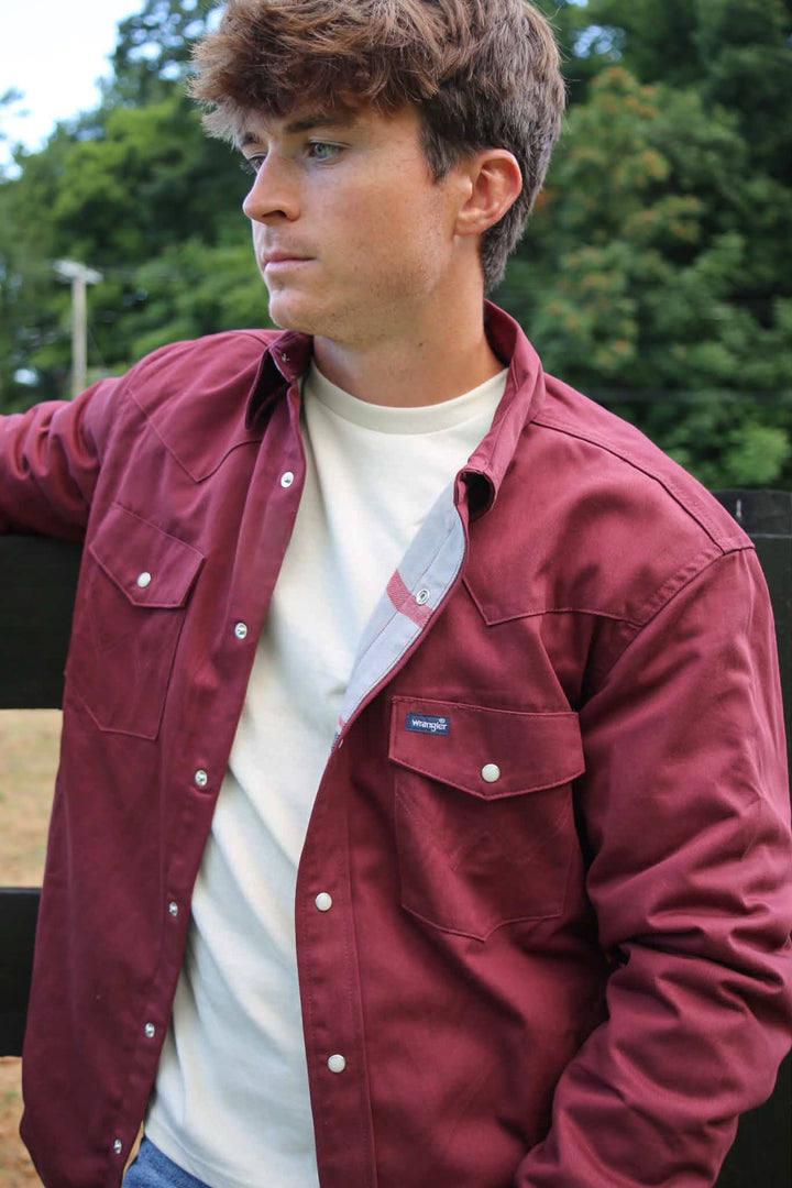 Wrangler® Flannel Lined Workshirt - Classic Fit - Red/Grey - 112381691 Shirt Long Sleeve Men's Snap Shirt Wrangler Wrangler