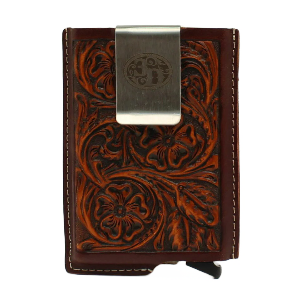 3D Belt® Men's Leather Logo Tooled Brown Smart Wallet D250002602