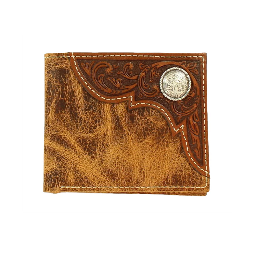 Ariat Men's Distressed Brown Tooled Overlay Bifold Wallet A3532408 Wallets Ariat bifold tooled leather wallet western accessories Ariat