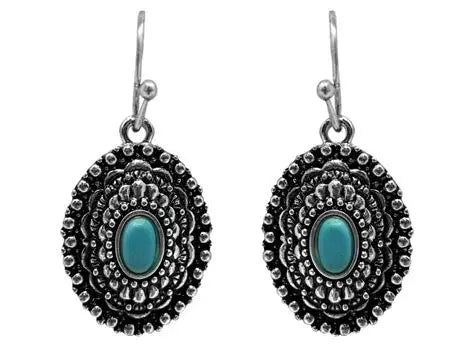 Western Najovo Style Concho Turquoise Dangle Earrings AE2708-ASTQ