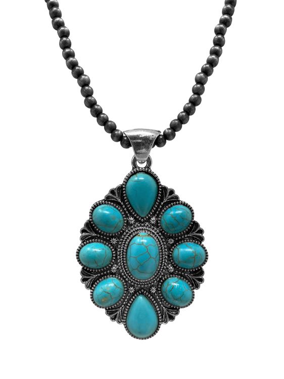Teal Concho Pendant Metallic Navajo Pearl Necklace ON2553SBTQS