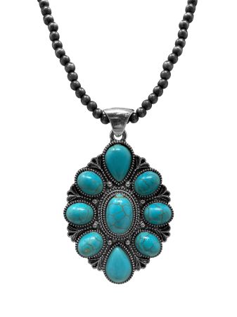 Teal Concho Pendant Metallic Navajo Pearl Necklace ON2553SBTQS necklace Shiloh