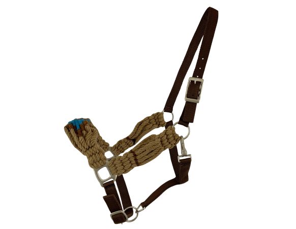SS-101Mohair Wool Bronc Halter - Tan/Blue Shiloh