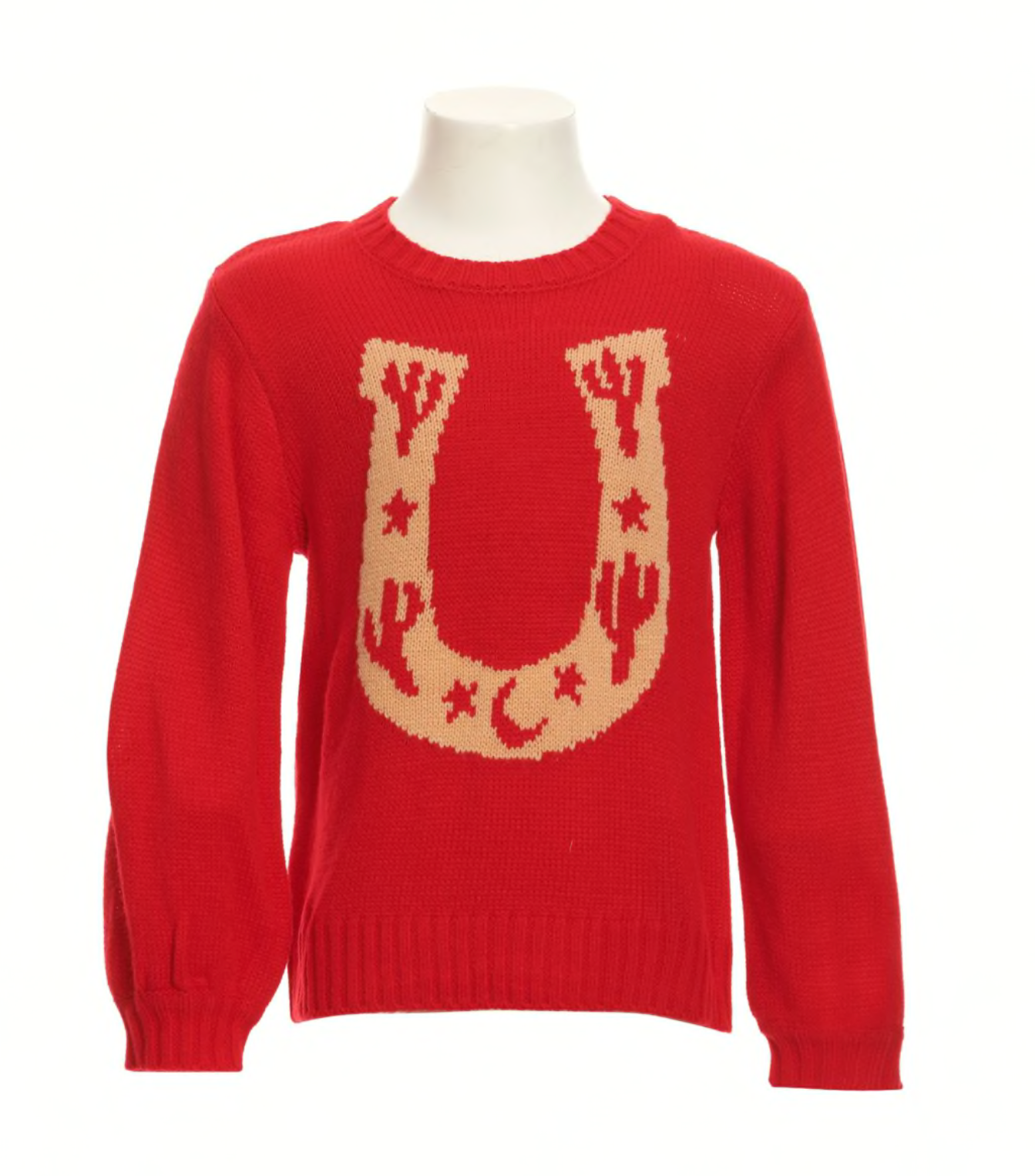 Wrangler Girl's Red with Antique Gold Horseshoe Long Sleeve Sweater Sweater Wrangler