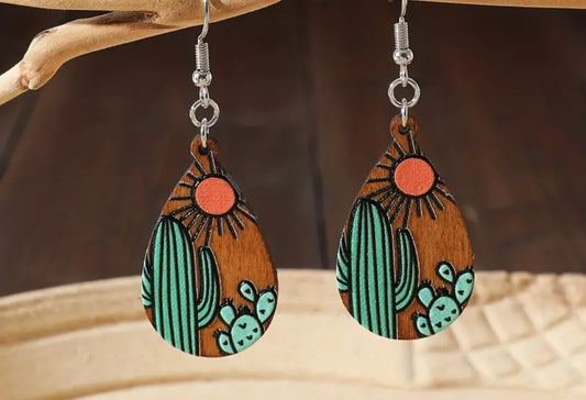 Teardrop Shaped Cactus Earrings Double C Western Supply