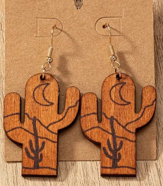 Wooden Cactus Earrings Double C Western Supply