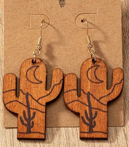 Wooden Cactus Earrings