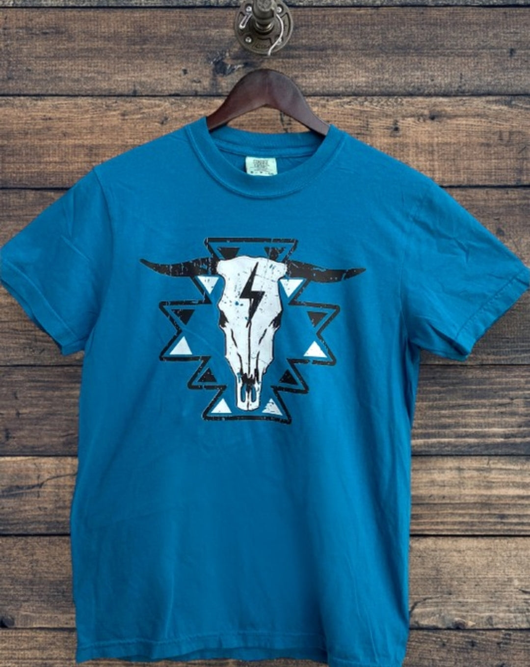 Blue Aztec Steer Head T Shirt Women’s Clothing Double C Western Supply