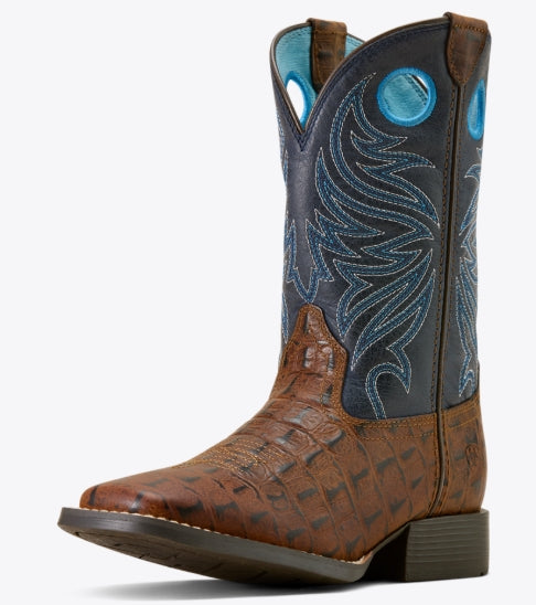 Ariat YTH Knox Wide Square Toe Western Boot BROWN CROCODILE PRINT 10074192 Boots Ariat