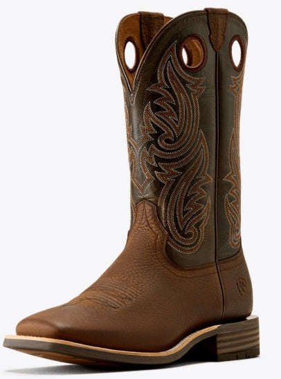 Ariat MNS Highland Toughstock Wide Square Toe Cowboy Boot BROWN OILED ROWDY 10074254 Boots Ariat
