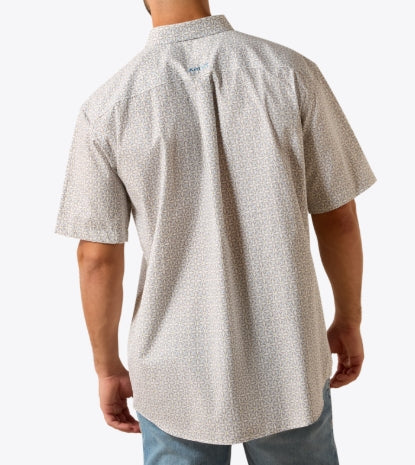 Men's Ariat Wrinkle Free Chris Classic Fit Shirt in White Geo Print 10071739 Shirt ariatmens Button Up Men's Short Sleeve Ariat